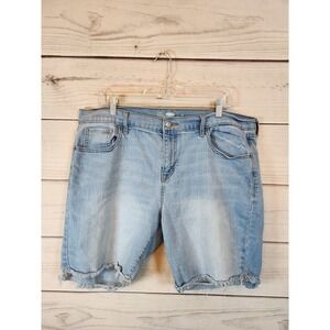 Old Navy‎ Women's Blue Cotton Solid Stretch High Rise Jeans Shorts Size 16